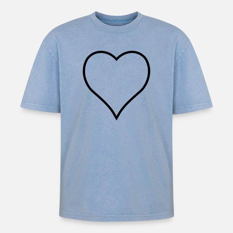 Herz - Oversized Unisex Premium Acid-Washed T-Shirt - Blau Acid Wash