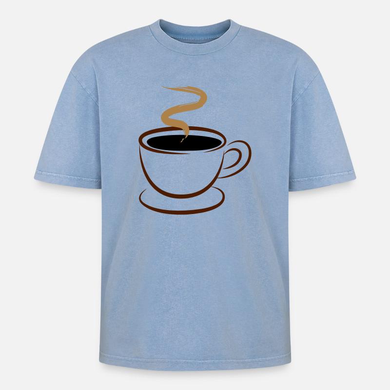 Kaffee - Oversized Unisex Premium Acid-Washed T-Shirt - Blau Acid Wash