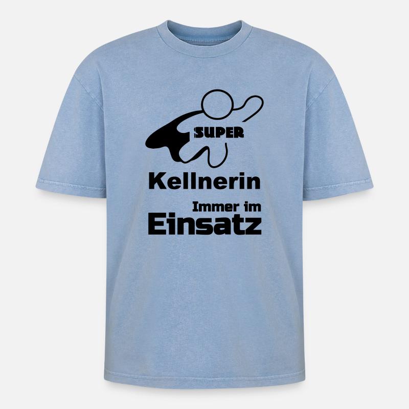 Super Kellnerin Geschenk - Oversized Unisex Premium Acid-Washed T-Shirt - Blau Acid Wash