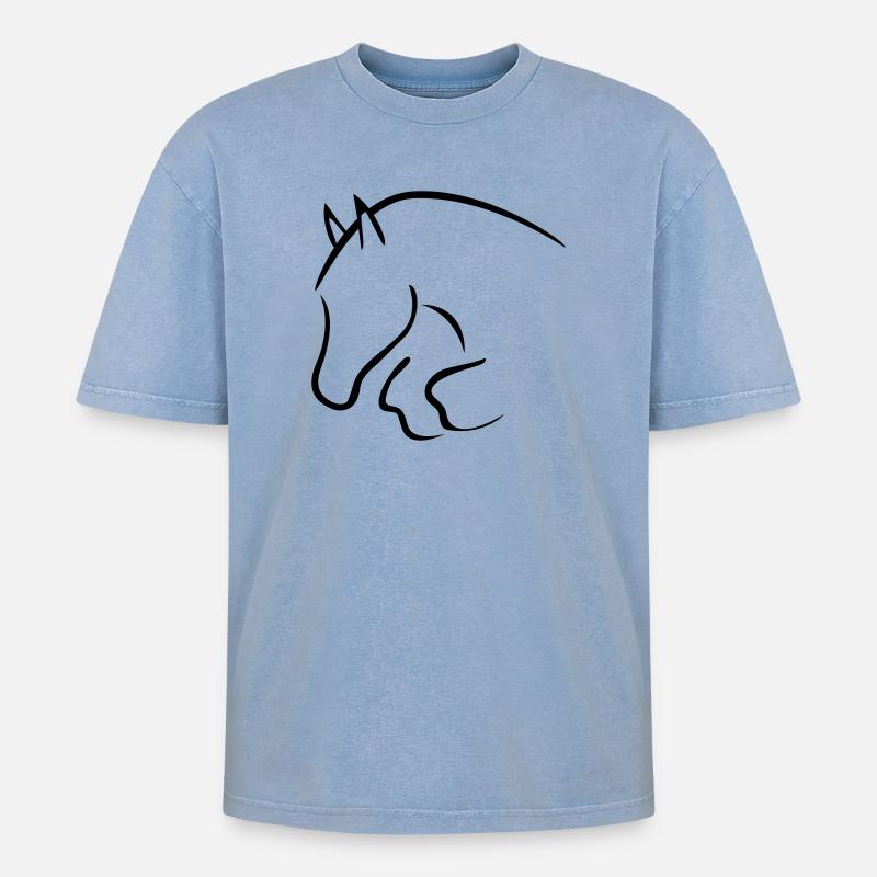 Springpferd - Oversized Unisex Premium Acid-Washed T-Shirt - Blau Acid Wash