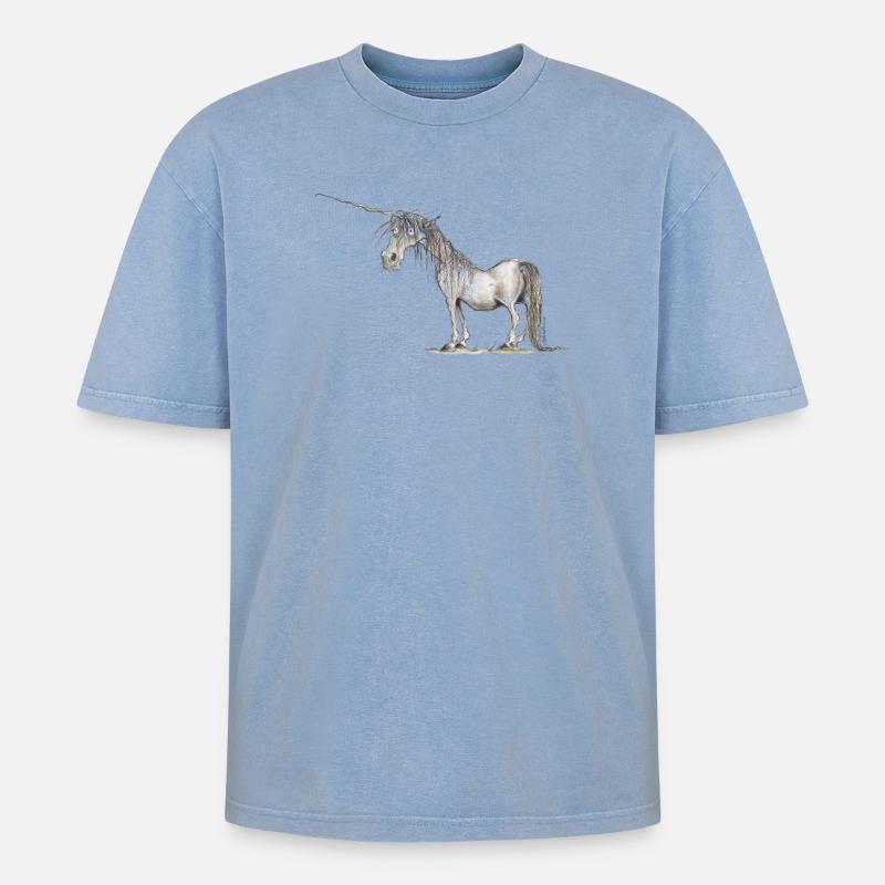 Das letzte Einhorn - Oversized Unisex Premium Acid-Washed T-Shirt - Blau Acid Wash