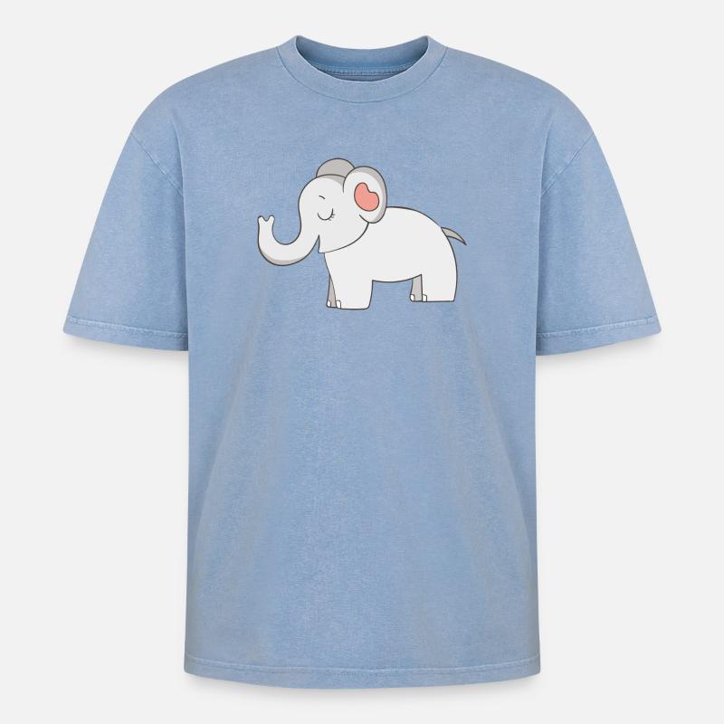 Elefant - Oversized Unisex Premium Acid-Washed T-Shirt - Blau Acid Wash