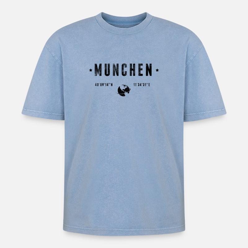 Munchen - Oversized Unisex Premium Acid-Washed T-Shirt - Blau Acid Wash