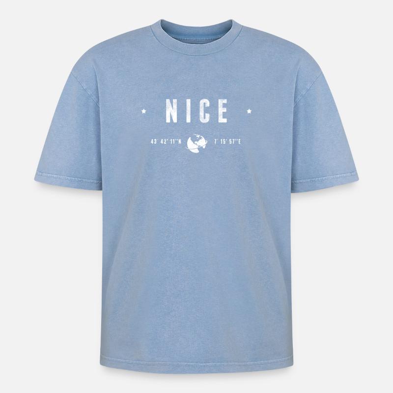 Nice - Oversized Unisex Premium Acid-Washed T-Shirt - acid washed blue