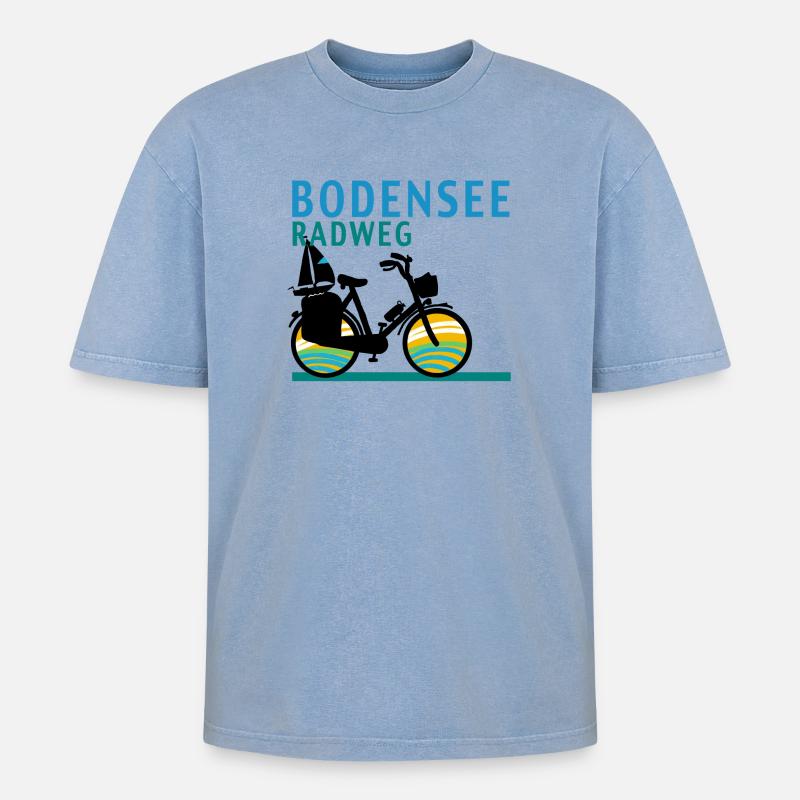 Bodensee-Radweg - Oversized Unisex Premium Acid-Washed T-Shirt - Blau Acid Wash