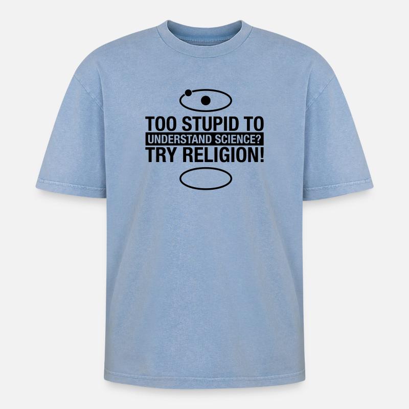 science-religion - Oversized Unisex Premium Acid-Washed T-Shirt - Blau Acid Wash