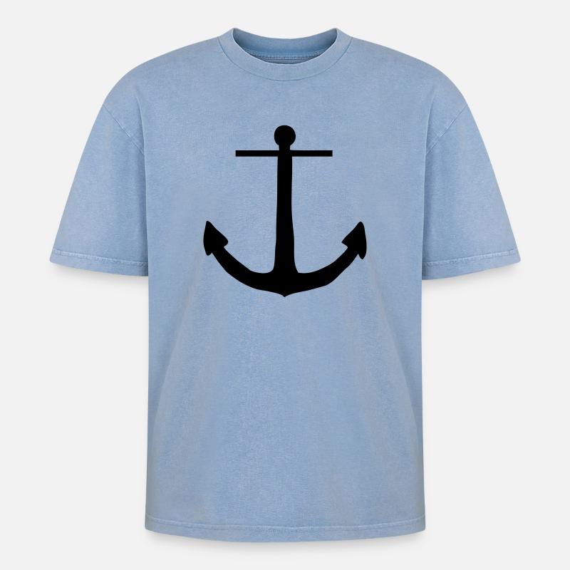 anker - Oversized Unisex Premium Acid-Washed T-Shirt - Blau Acid Wash