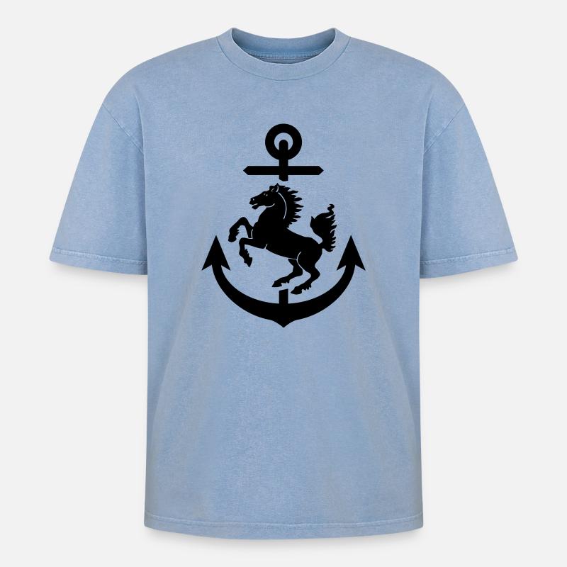 Stuttgart Wappen Anker, Stuttgarter - Oversized Unisex Premium Acid-Washed T-Shirt - Blau Acid Wash