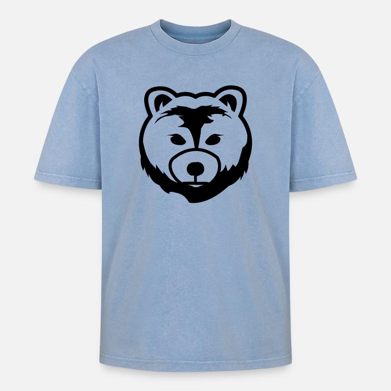 Bär, Bärenkopf, Tierzeichen - Oversized Unisex Premium Acid-Washed T-Shirt - Blau Acid Wash