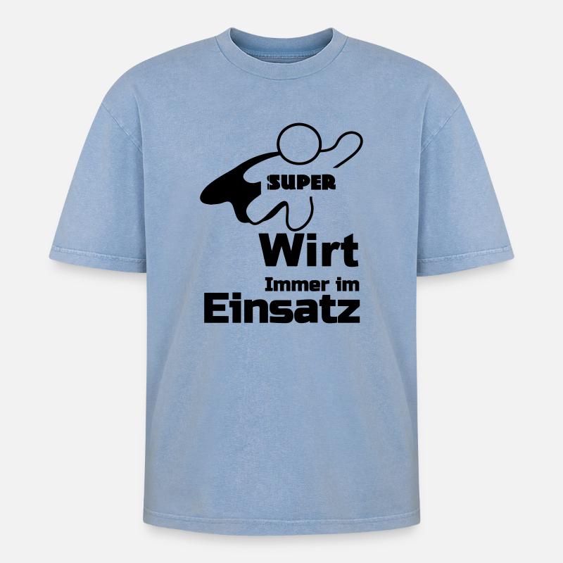 Super Wirt Geschenk - Oversized Unisex Premium Acid-Washed T-Shirt - Blau Acid Wash