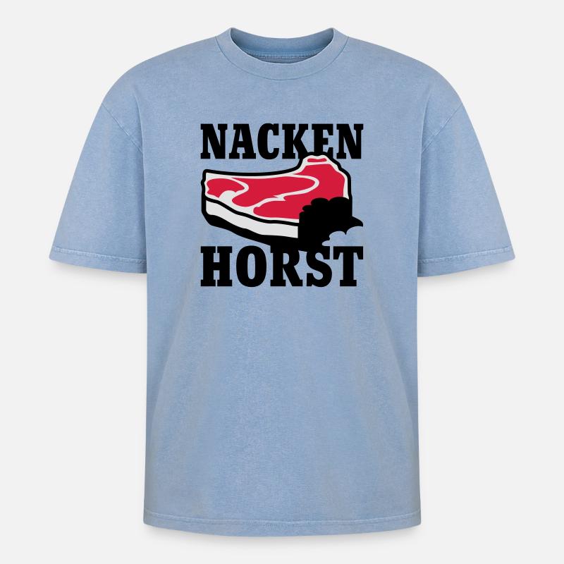 Nacken Horst - Oversized Unisex Premium Acid-Washed T-Shirt - Blau Acid Wash