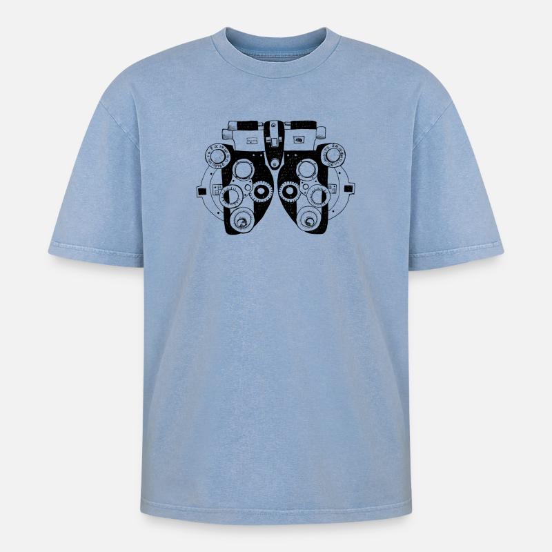 Phoropter Augenoptik Optometrie - Oversized Unisex Premium Acid-Washed T-Shirt - Blau Acid Wash