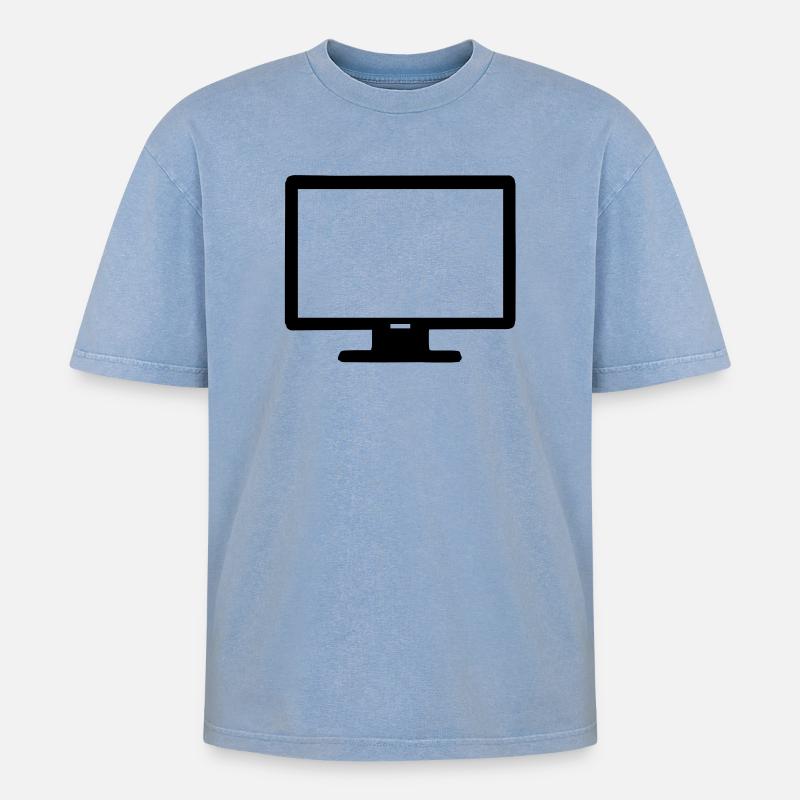 Computer Bildschirm - Oversized Unisex Premium Acid-Washed T-Shirt - Blau Acid Wash