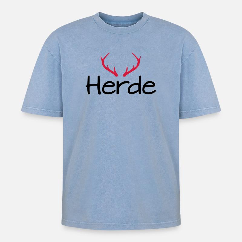 Herde Geweih Hirschgeweih - Oversized Unisex Premium Acid-Washed T-Shirt - Blau Acid Wash