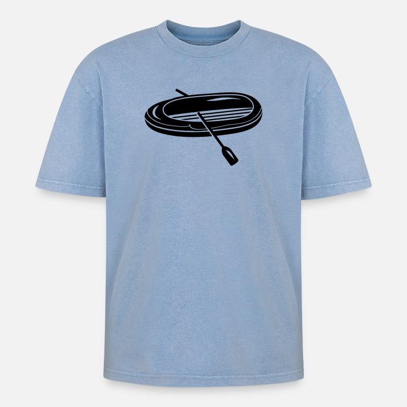 Schlauchboot mit zwei Paddel - Oversized Unisex Premium Acid-Washed T-Shirt - Blau Acid Wash