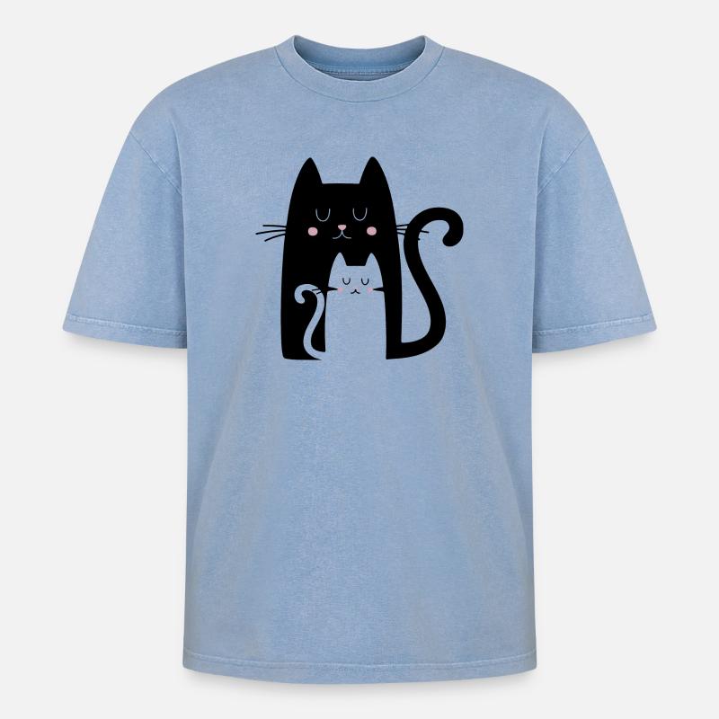 Kätzchen - Oversized Unisex Premium Acid-Washed T-Shirt - Blau Acid Wash