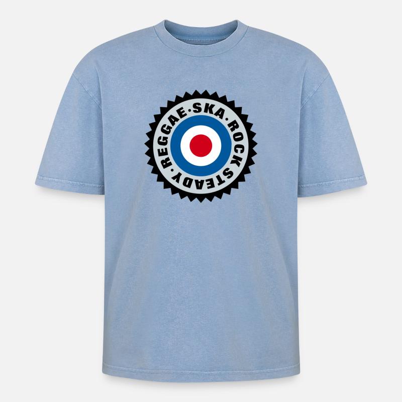 Ska, Rock Steady, Reggae Mod Target - Oversized Unisex Premium Acid-Washed T-Shirt - Blau Acid Wash