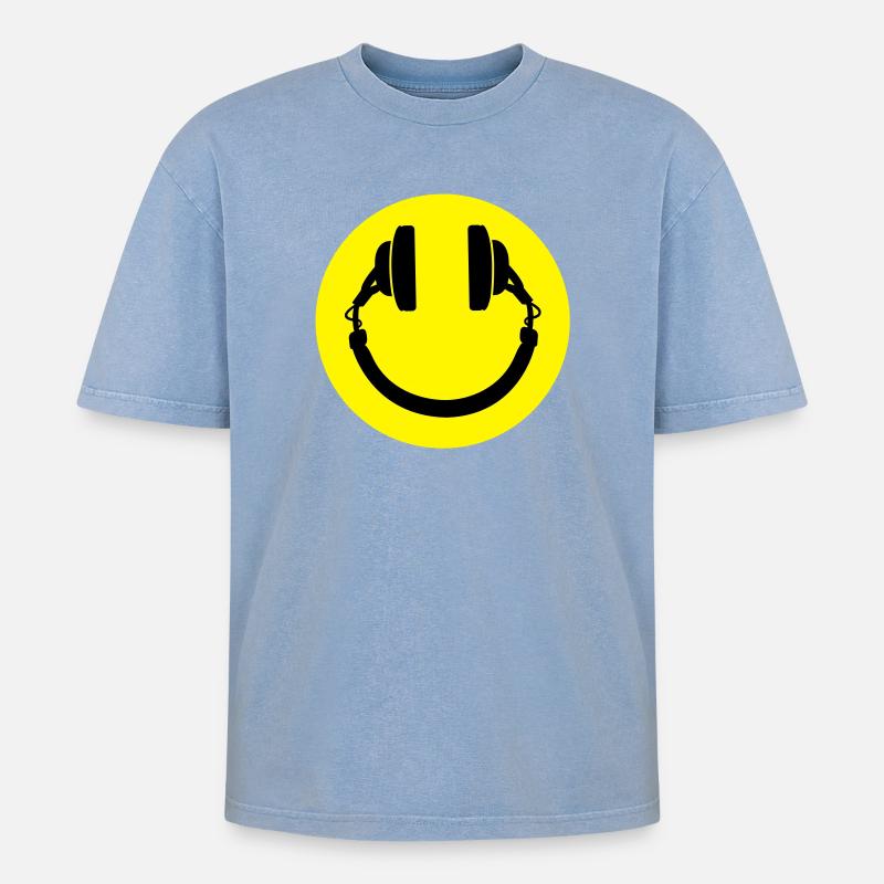 Kopfhörer smiley - Oversized Unisex Premium Acid-Washed T-Shirt - Blau Acid Wash