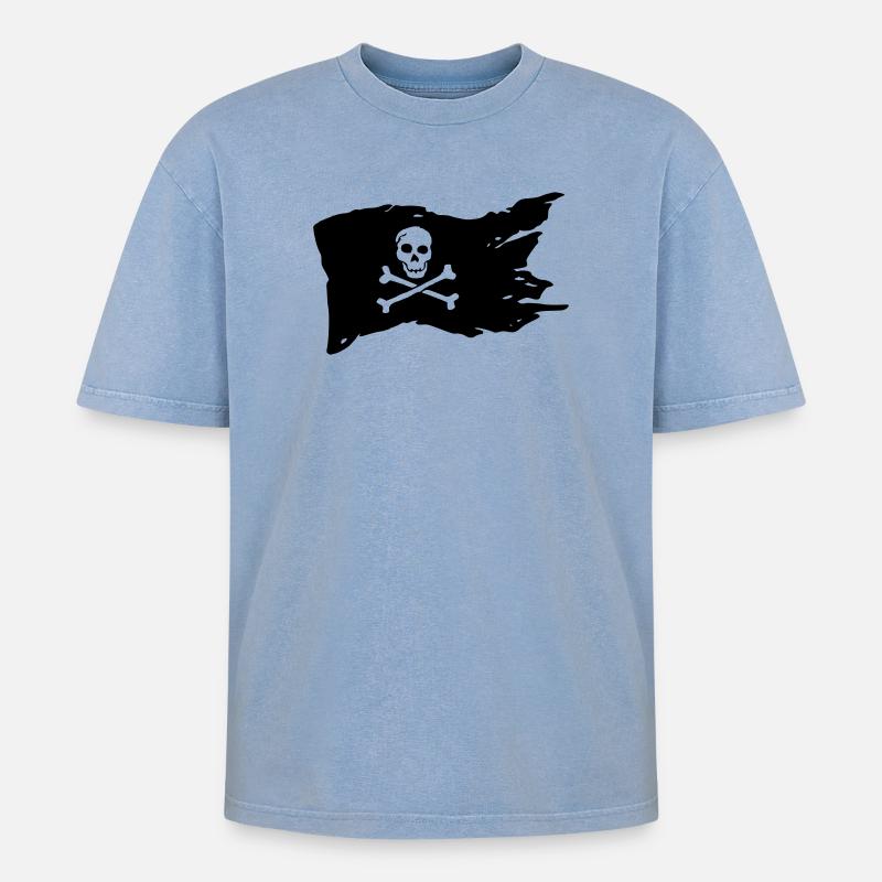 Pirat - Oversized Unisex Premium Acid-Washed T-Shirt - Blau Acid Wash