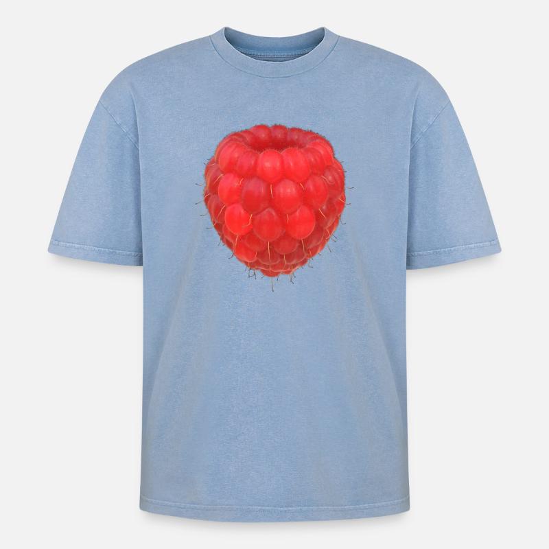 Raspberry Cluster Pattern - Oversized Unisex Premium Acid-Washed T-Shirt - acid washed blue