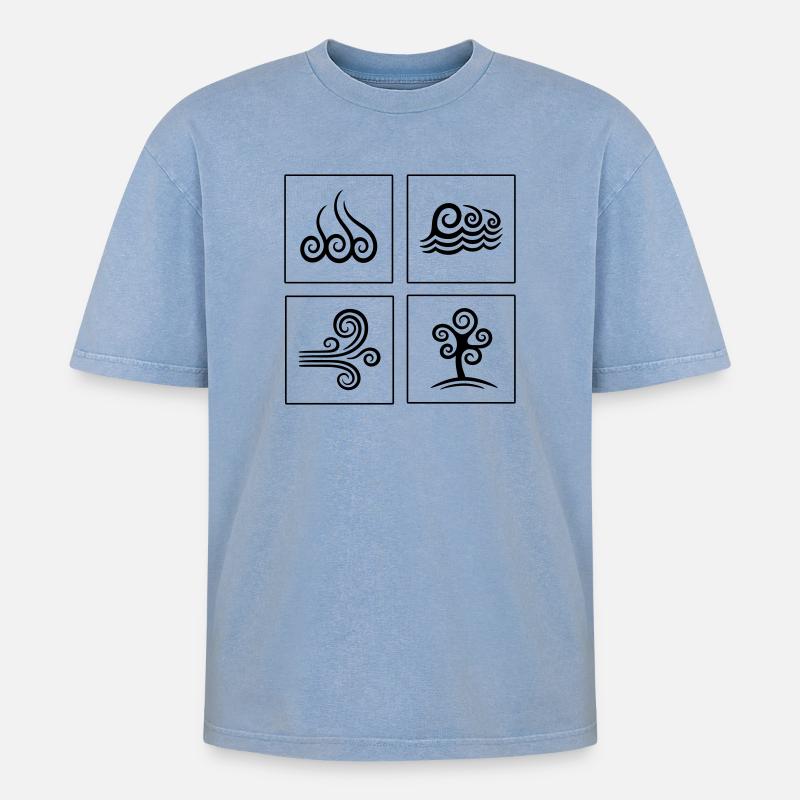 4 Elemente - Oversized Unisex Premium Acid-Washed T-Shirt - Blau Acid Wash
