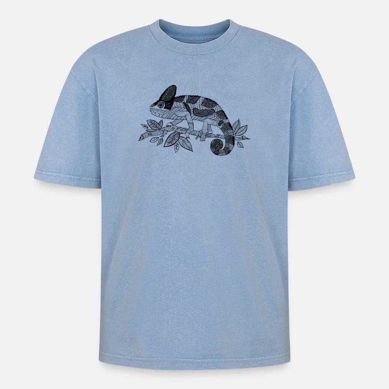 Chamäleon - Oversized Unisex Premium Acid-Washed T-Shirt - Blau Acid Wash