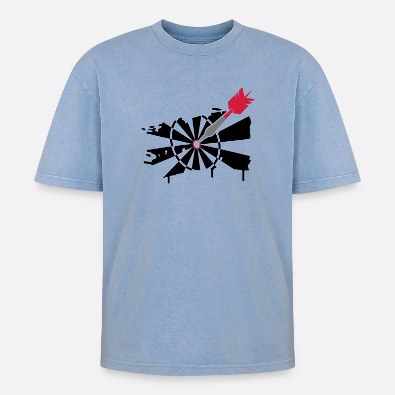 Dartscheibe mit Dartpfeil Graffiti Illustration - Oversized Unisex Premium Acid-Washed T-Shirt - Blau Acid Wash