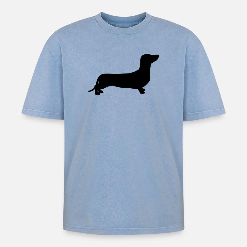 Dackel - Oversized Unisex Premium Acid-Washed T-Shirt - Blau Acid Wash