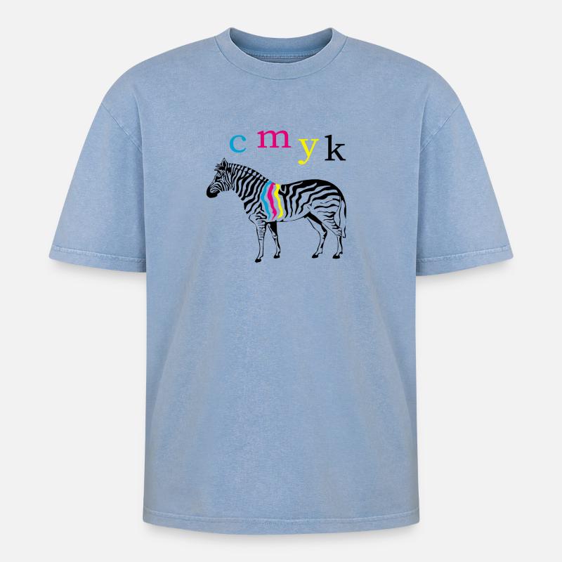 CMYK Zebra - Oversized Unisex Premium Acid-Washed T-Shirt - Blau Acid Wash