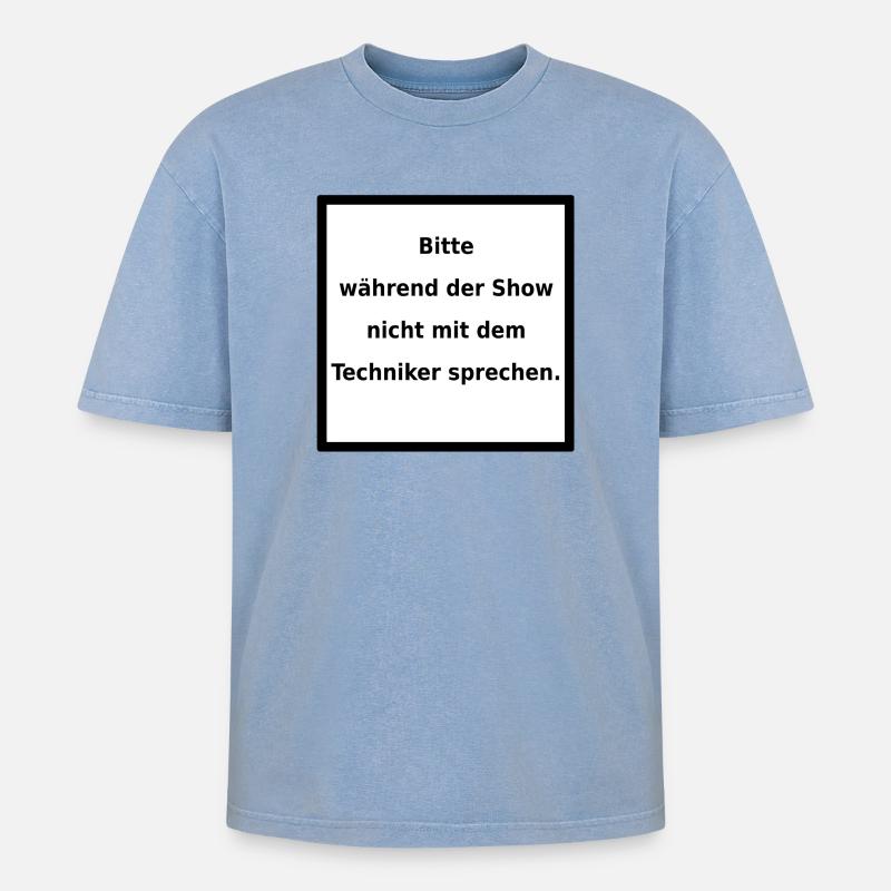 Warnhinweis: Techniker. (black/white) - Oversized Unisex Premium Acid-Washed T-Shirt - Blau Acid Wash