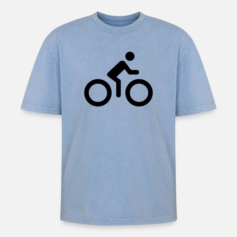 Bicycle Logo - Oversized Unisex Premium Acid-Washed T-Shirt - Blau Acid Wash
