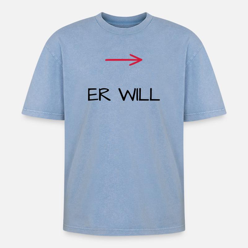 Er will Junggesellenabschied Pfeil - Oversized Unisex Premium Acid-Washed T-Shirt - Blau Acid Wash