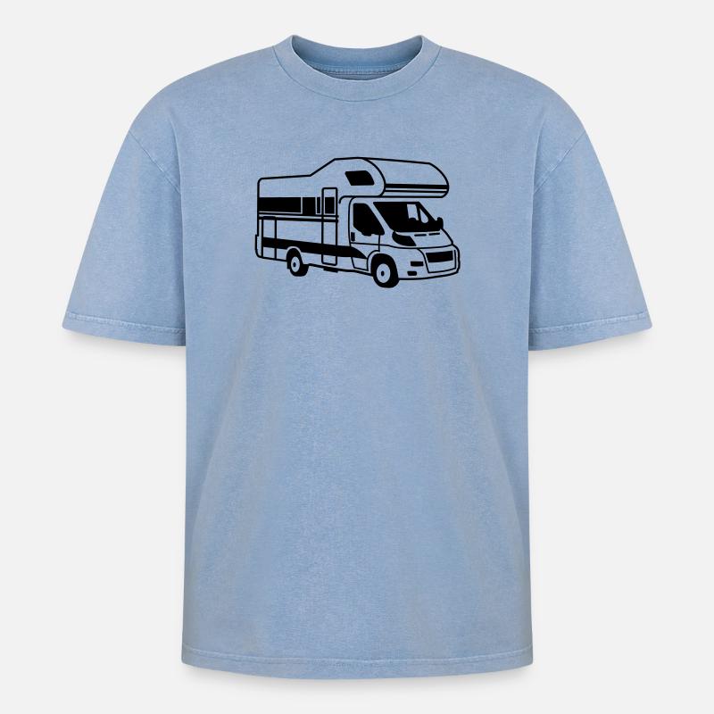 Wohnmobil - Oversized Unisex Premium Acid-Washed T-Shirt - Blau Acid Wash