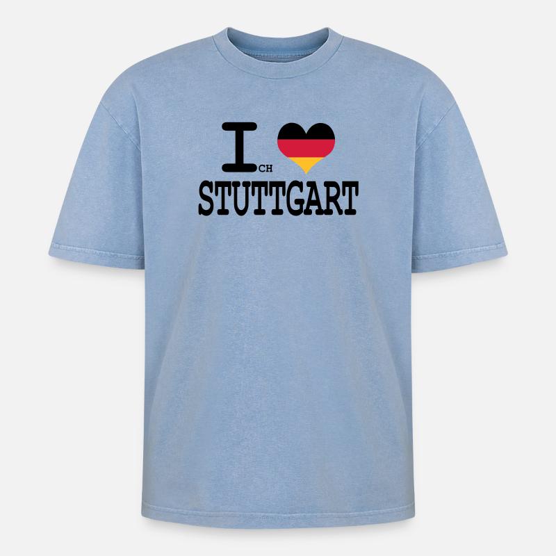 ich liebe stuttgart - Oversized Unisex Premium Acid-Washed T-Shirt - Blau Acid Wash