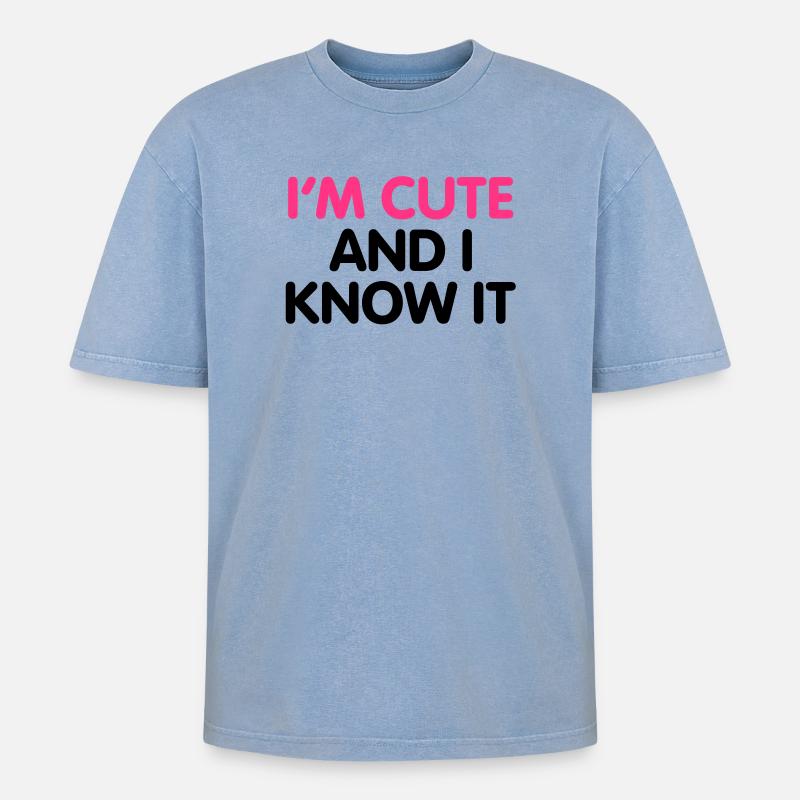 I'm cute and i know it - Oversized Unisex Premium Acid-Washed T-Shirt - Blau Acid Wash