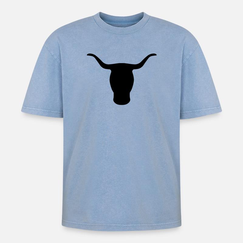 Stierkopf - Oversized Unisex Premium Acid-Washed T-Shirt - Blau Acid Wash