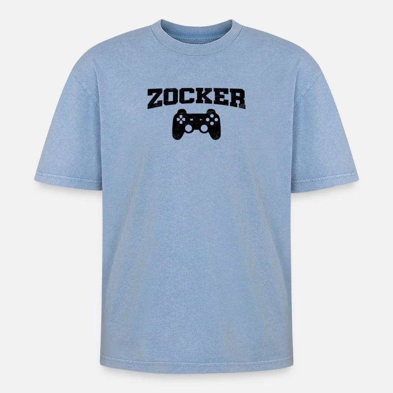 Zocker - Oversized Unisex Premium Acid-Washed T-Shirt - Blau Acid Wash