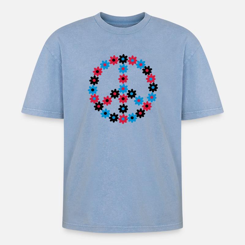 Blumen Friedenszeichen - Oversized Unisex Premium Acid-Washed T-Shirt - Blau Acid Wash