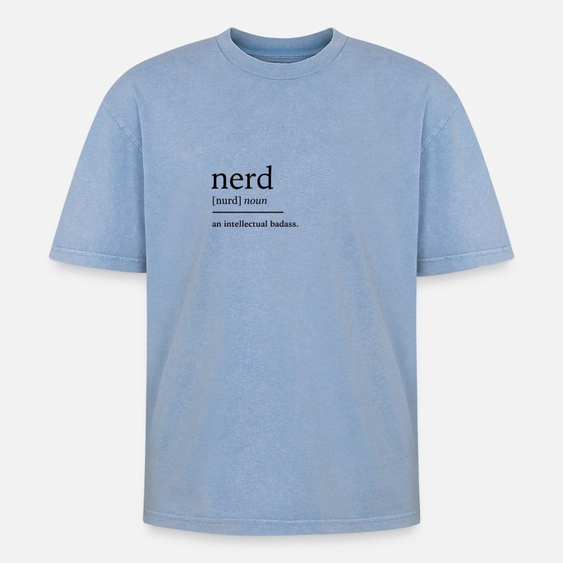 Streber Nerd - Oversized Unisex Premium Acid-Washed T-Shirt - Blau Acid Wash