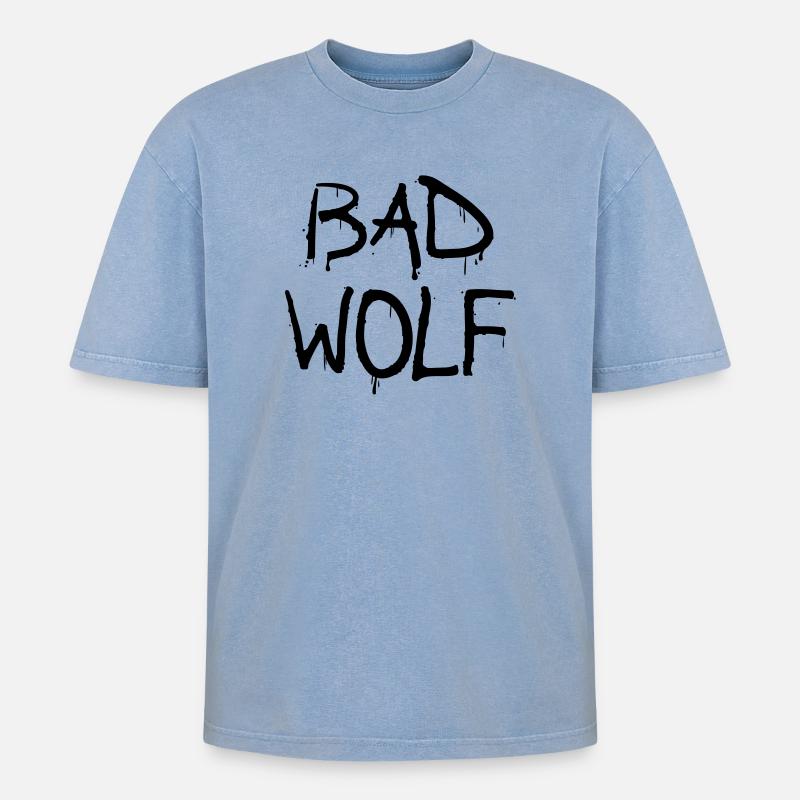 bad wolf - Oversized Unisex Premium Acid-Washed T-Shirt - Blau Acid Wash