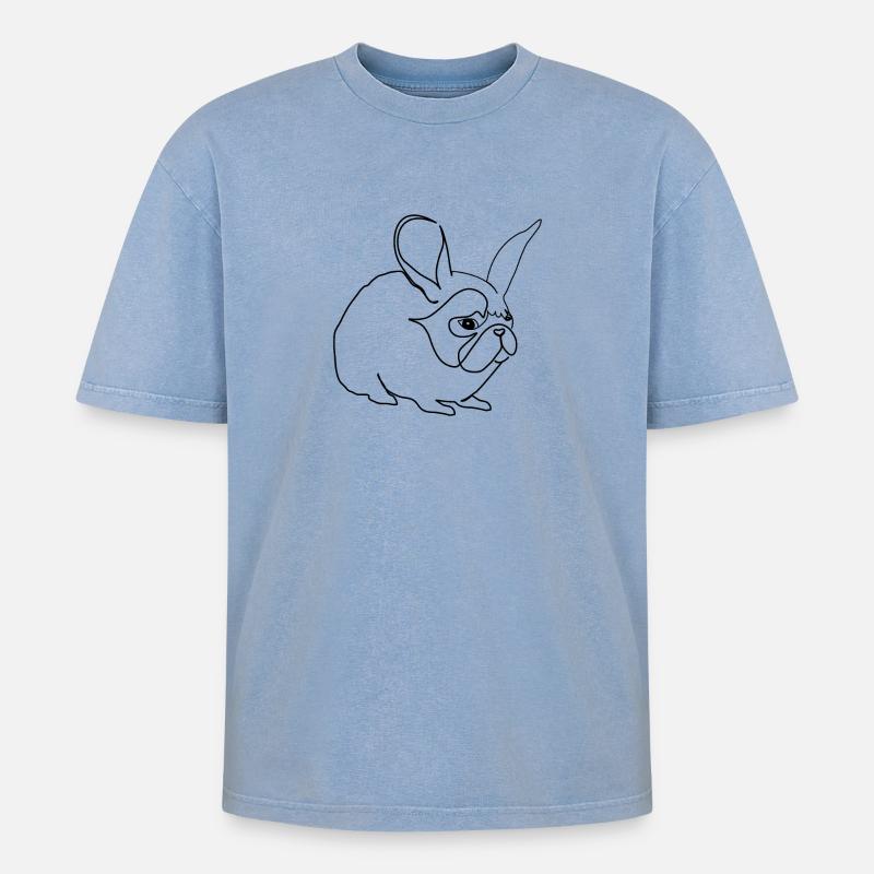 Hase oder Mops - Oversized Unisex Premium Acid-Washed T-Shirt - Blau Acid Wash