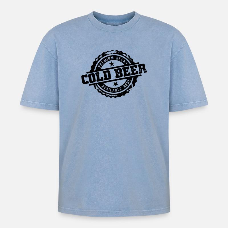 kaltes Bier - Oversized Unisex Premium Acid-Washed T-Shirt - Blau Acid Wash