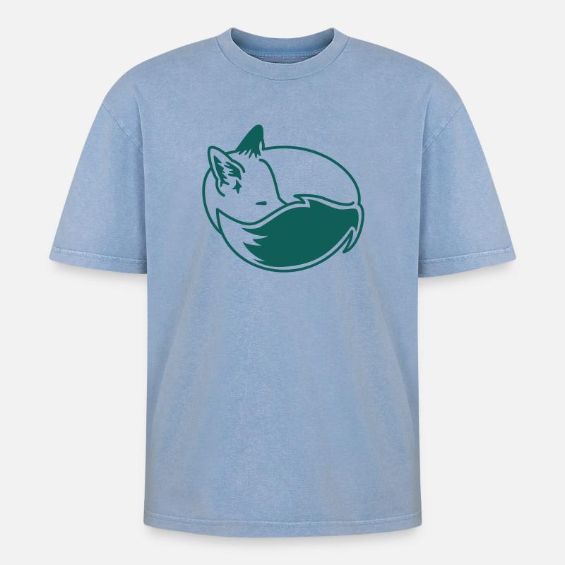 Fuchs eingekuschelt – Kawaii Fox Cartoon Design - Oversized Unisex Premium Acid-Washed T-Shirt - Blau Acid Wash