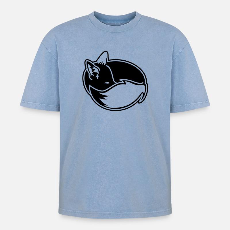 Fuchs eingekuschelt – Kawaii Fox Cartoon Design - Oversized Unisex Premium Acid-Washed T-Shirt - Blau Acid Wash