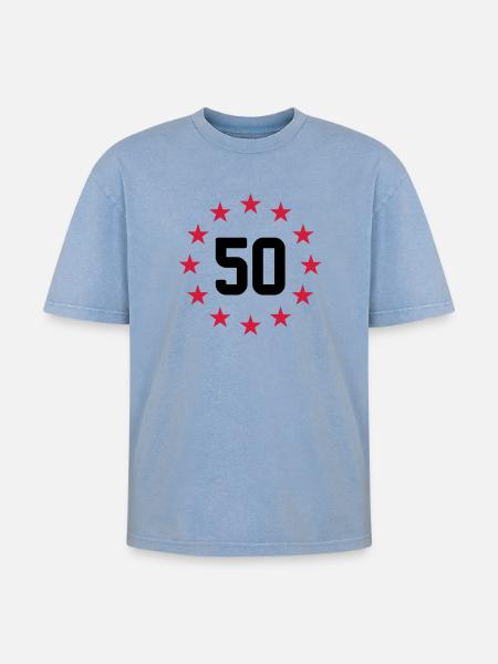 50 ans - T-shirt Premium unisexe oversize acid-washed - bleu délavé acide