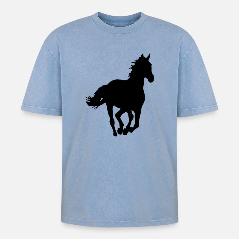 Ein Pferd. - Oversized Unisex Premium Acid-Washed T-Shirt - Blau Acid Wash
