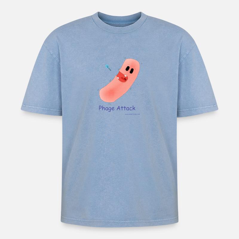 Phage Attack - Bacteria & Bacteriophage - Oversized Unisex Premium Acid-Washed T-Shirt - acid washed blue