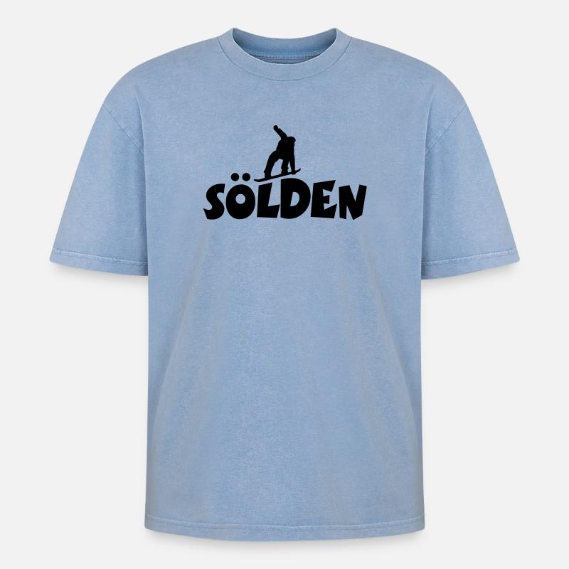 Sölden Snowboarding - Oversized Unisex Premium Acid-Washed T-Shirt - Blau Acid Wash