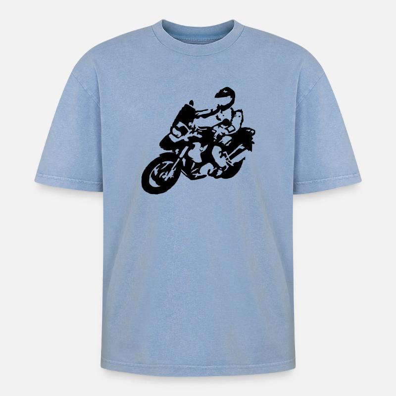 BIKER1200gsfahrer - Oversized Unisex Premium Acid-Washed T-Shirt - Blau Acid Wash