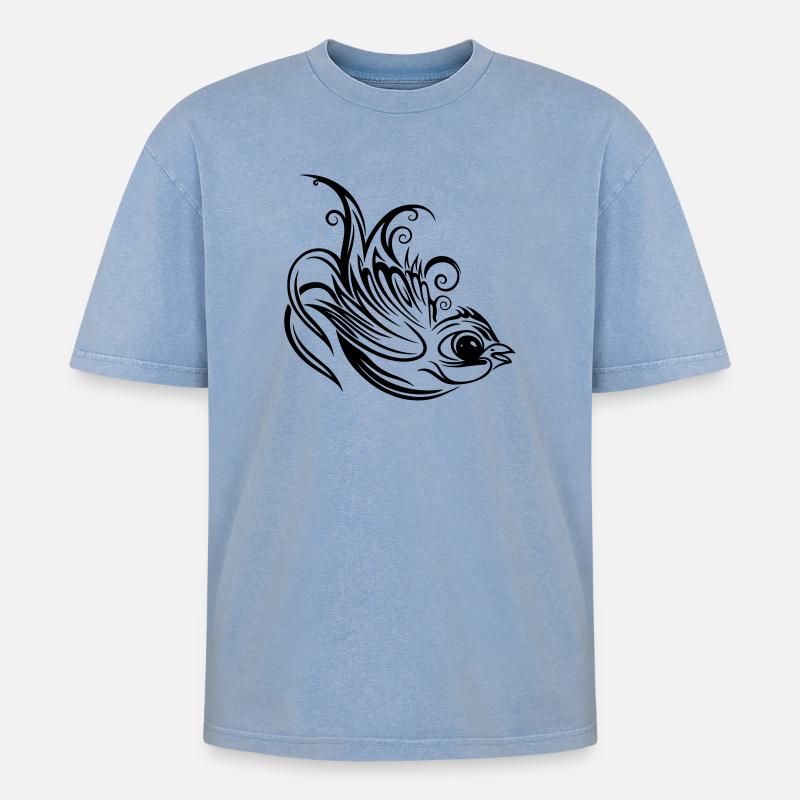 Swallow, spring, spring messenger - Oversized Unisex Premium Acid-Washed T-Shirt - acid washed blue